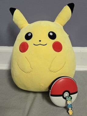 Squishmallows Pikachu Plush with Pokeball Coin Case and Pin